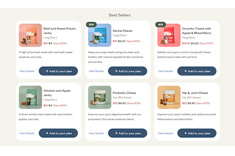 screenshot of best seller ad-on for ollie pet food delivery by tester