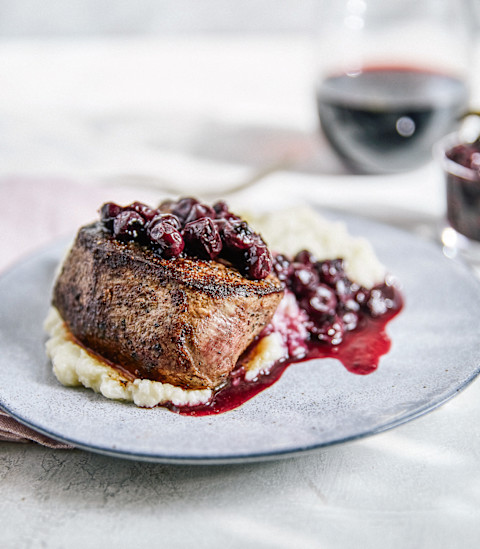Blueberry Filet Mignon with Cauliflower Mash Blueberry Filet Mignon with Cauliflower Mash
