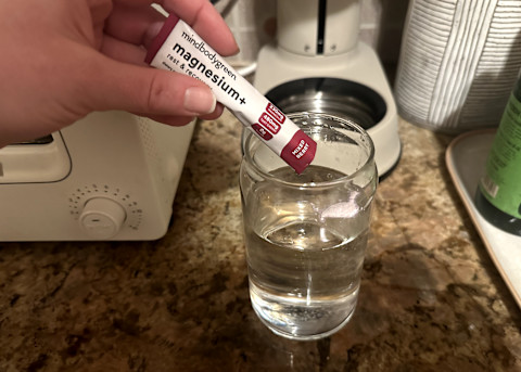 mindbodygreen magnesium+ rest & recovery poured by tester