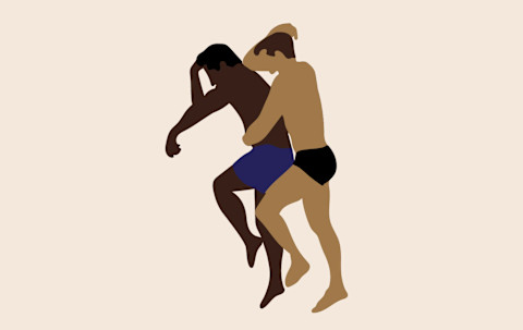 Illustration of two men spooning. Illustration of two men spooning.