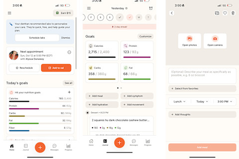 Nourish screenshots of app