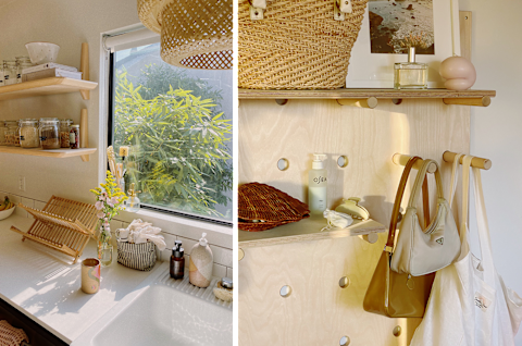 kitchen and hanging shelf details