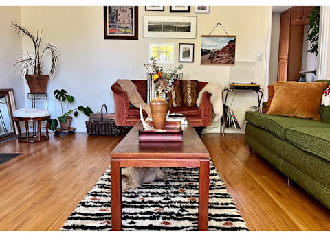 living room with dark furniture and travel photos on wall living room with dark furniture and travel photos on wall