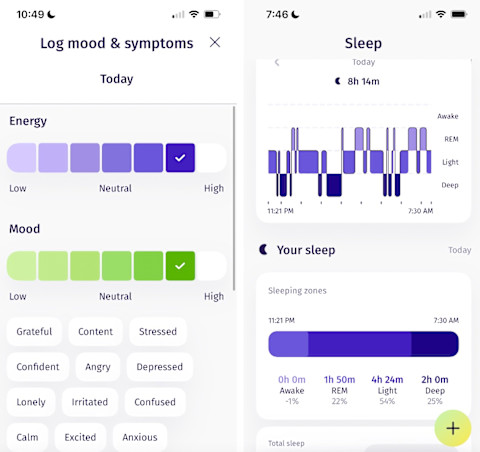 Screenshot of Evie women's smart ring data