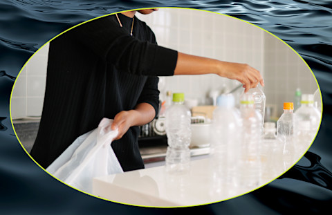 woman clearing plastic bottles at home woman clearing plastic bottles at home