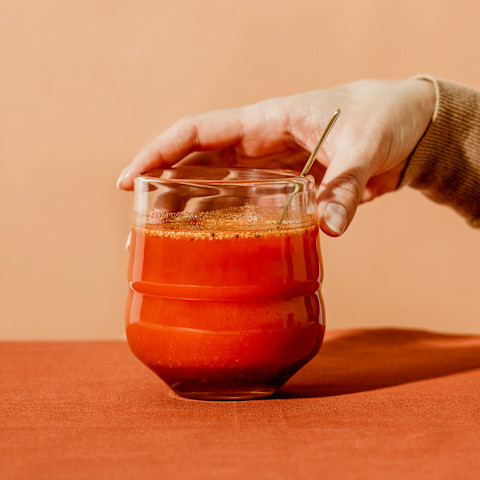 Hand Holding a Glass of Carrot Juice Hand Holding a Glass of Carrot Juice