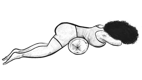 Supported face-down relaxation pose—Downward-facing savasana Supported face-down relaxation pose—Downward-facing savasana