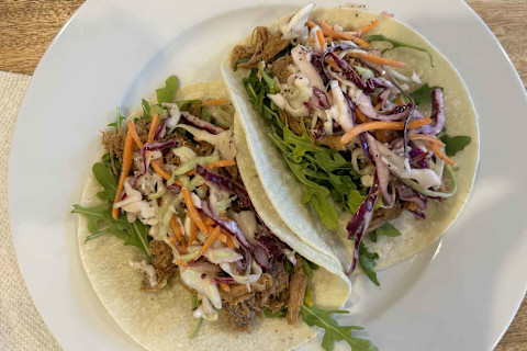 plate of food (pork tacos with coleslaw)