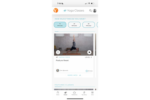 Screenshot of class page on Yoga International with video link by tester