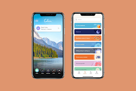 calm app interface on phones on background calm app interface on phones on background
