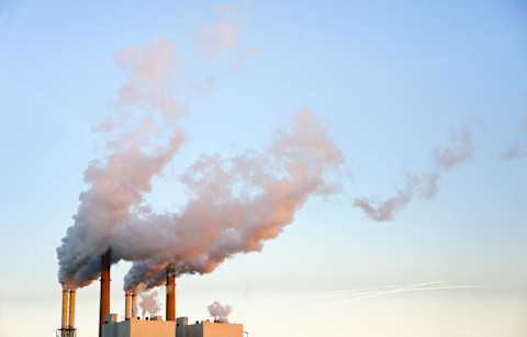 (Last Used: 1/15/21) Industrial chimneys with smoke, at sunset (Last Used: 1/15/21) Industrial chimneys with smoke, at sunset