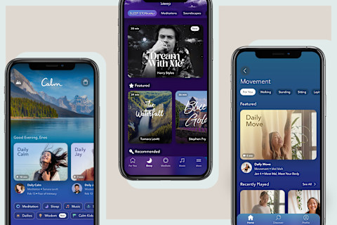 A collection of screenshots from the Calm app. A collection of screenshots from the Calm app.