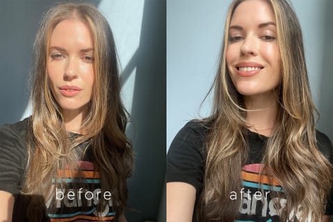 mbg Beauty Director's shows before & after for lip routine 