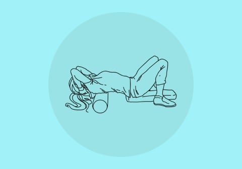 sketch of woman laying horizontally with foam roller elbows together