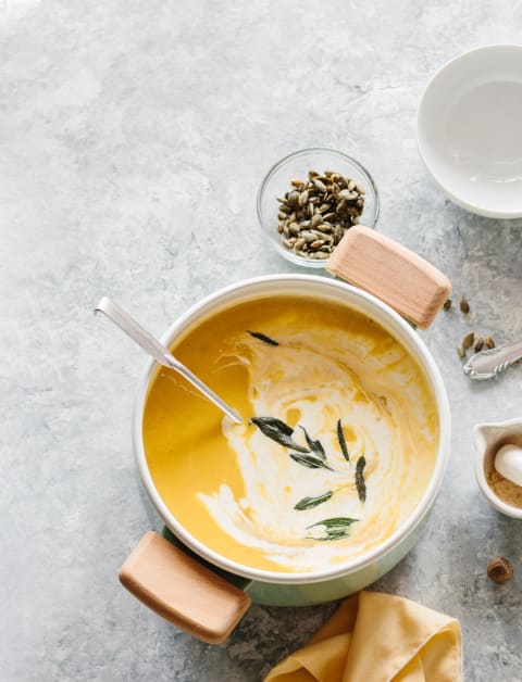 Overhead shot of squash soup