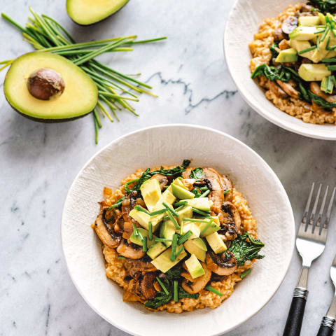 Savory Breakfast Oatmeal with Avocado and Mushrooms