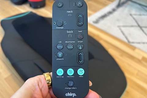 chirp contour remote control in writer's hand