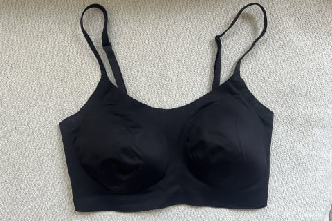 EBY Support Bralette in black on white background taken by tester