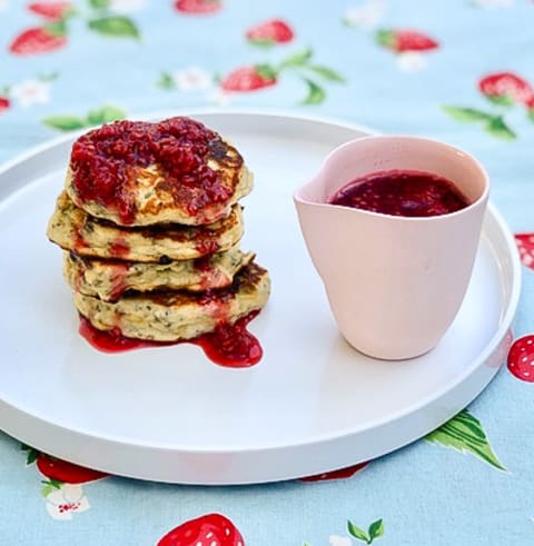 Gluten-Free Banana Pancakes with Raspberry Sauce