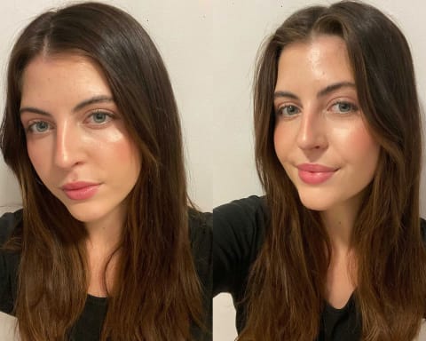 Before and after image using dry shampoo