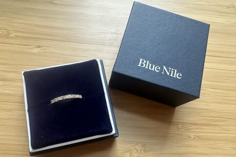 Blue Nile Dotdash Wedding Ring in signature blue nile box