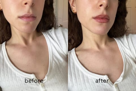 Jamie's before/after results with Sacheu's peel off lip liner