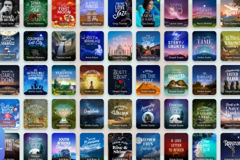 Covers of various audio stories on the Calm app.