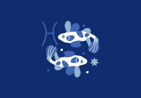 pisces symbol over dark blue background