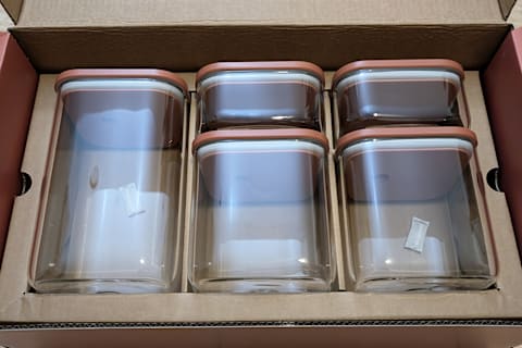 Caraway glass containers in box stacked