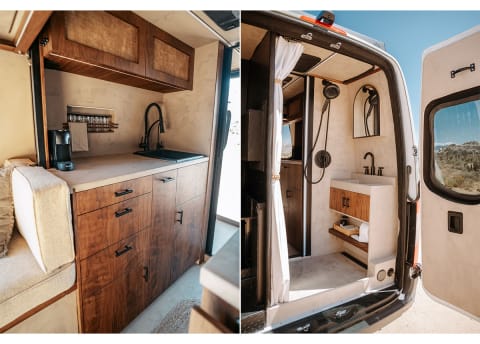 van interior kitchen and bathroom