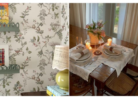 delicate wallpaper and dining table set