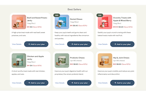 screenshot of best seller ad-on for ollie pet food delivery by tester