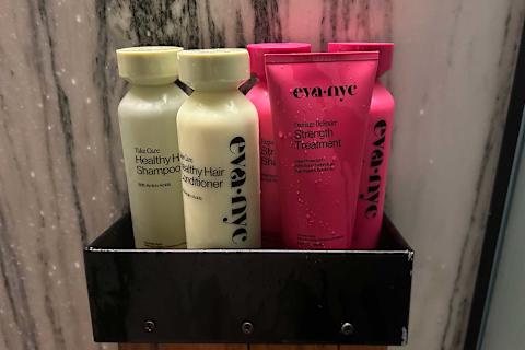 photo of eva nyc products in writer's shower