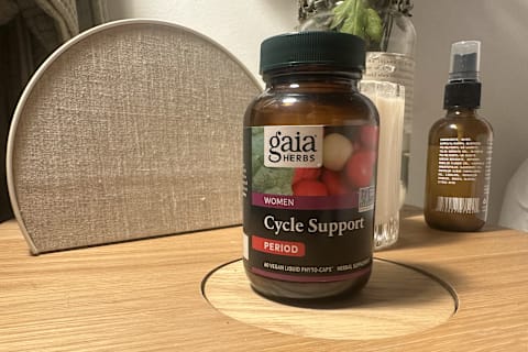 Gaia Herbs Cycle Support on bedside table