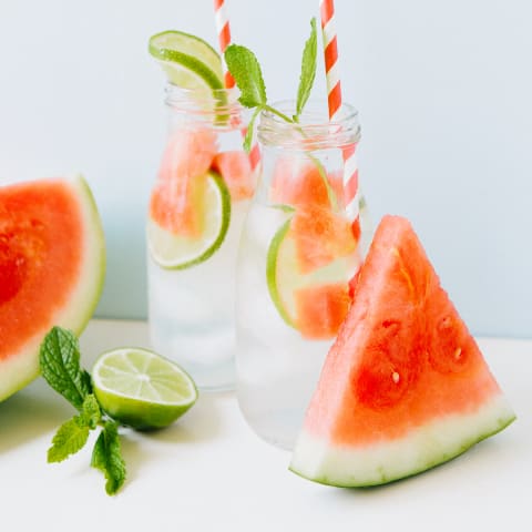Watermelon infused water with lime and mint