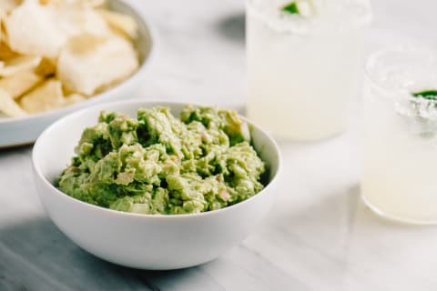 Fresh Guacamole with Tortilla Chips and Margaritas