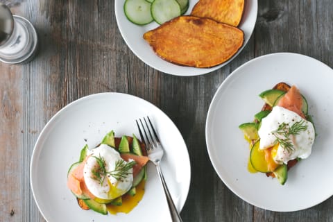 sweet potato toast with egg and lox