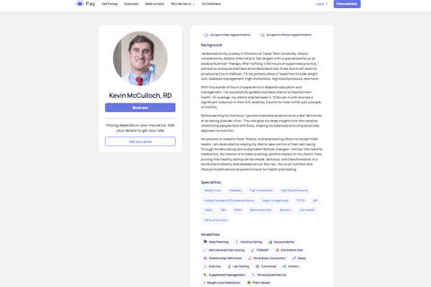 Screenshot of dietitian bio on Fay Nutrition Platform