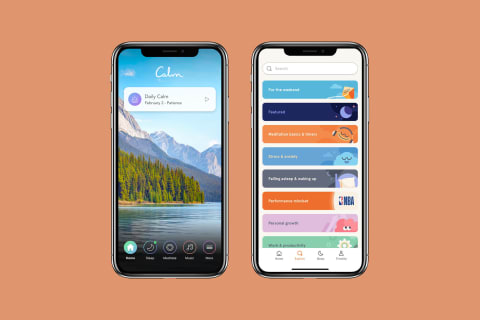 calm app interface on phones on background