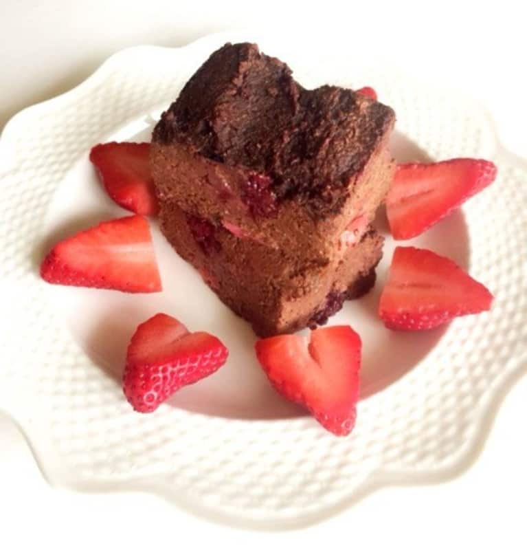 French Roast Coffee  Walnut Brownies  With Strawberries 