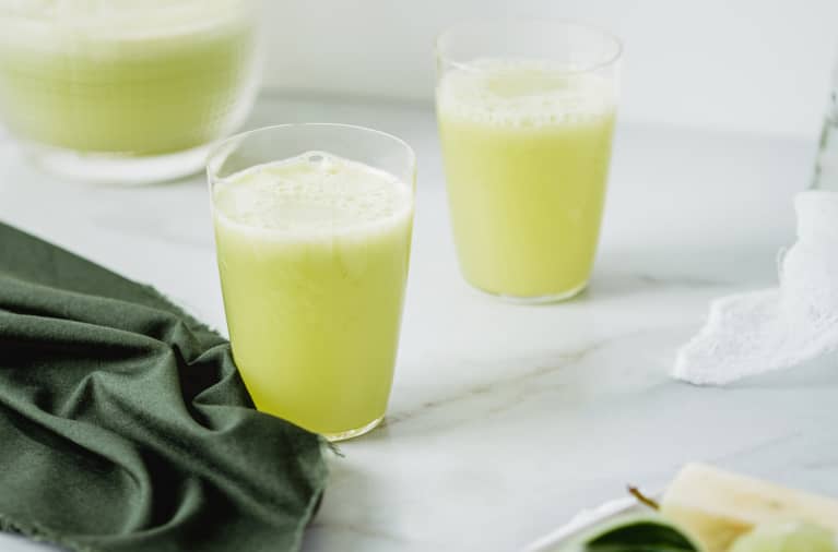 Celery Juice on a Kitchen Counter