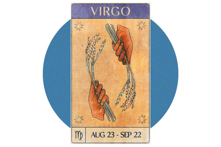 Virgo virgin on old fashioned playing card