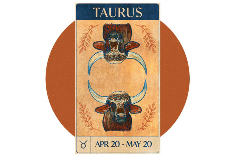 Taurus bull on old fashioned playing card