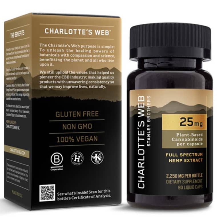 cbd capsules in black and brown bottle