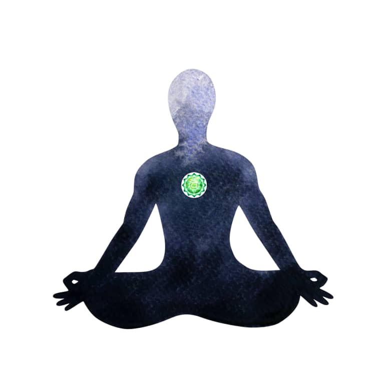 dark figure with green dot over their heart chakra