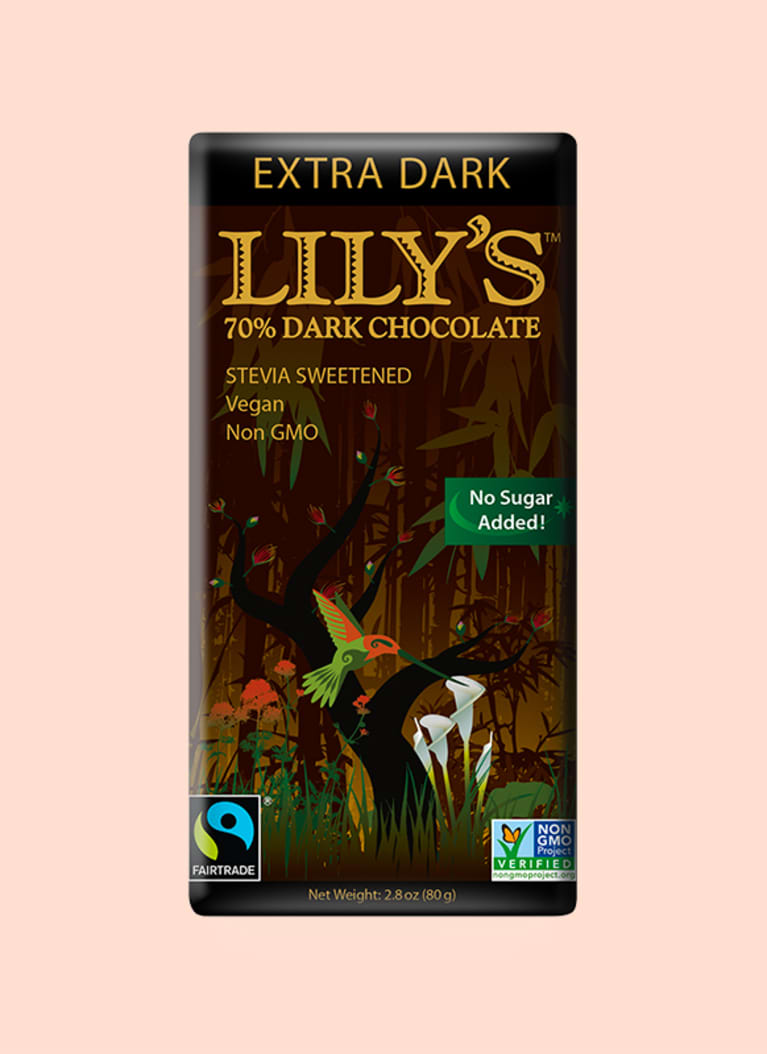 Lily's 70% dark chocolate: 17 g fat, 4 g net carb