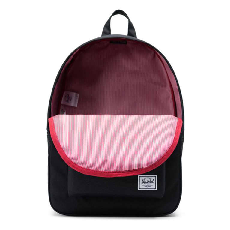 Herschel black backpack with red striped inside