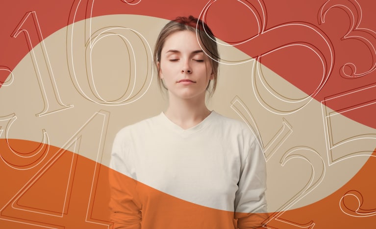 Young woman meditating enneagram