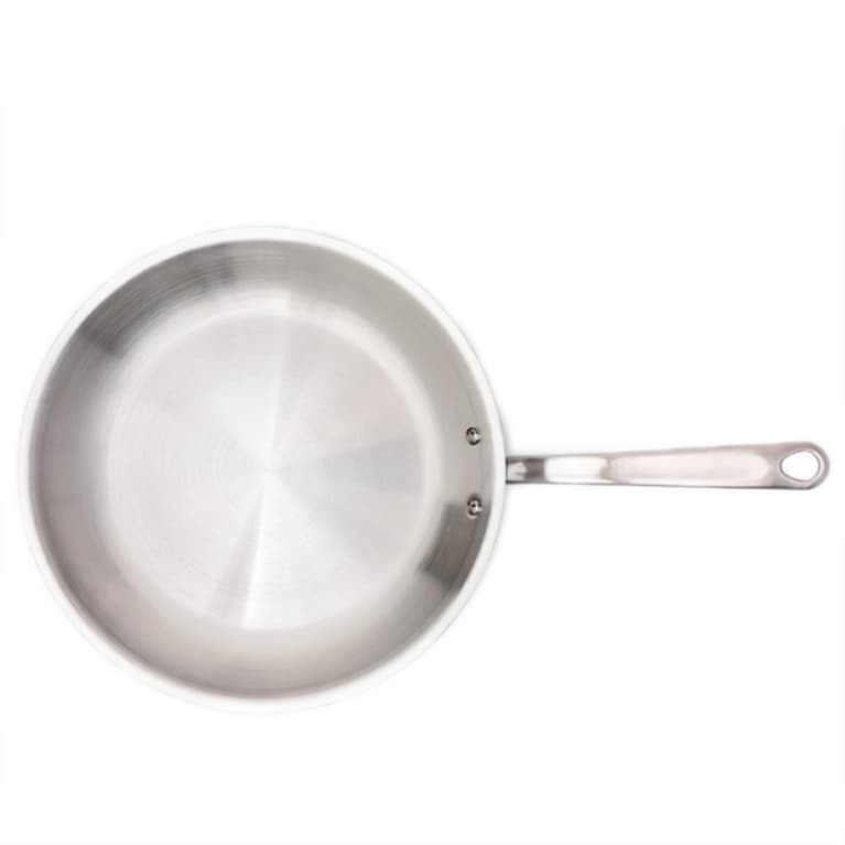 stainless steel frying pan overhead shot