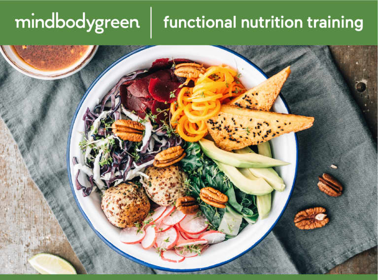 functional nutrition training banner over a bowl of vegetables